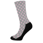 Grey And Pink Polka Dot Pattern Print Crew Socks