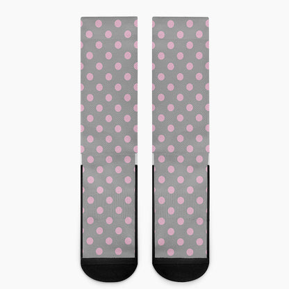 Grey And Pink Polka Dot Pattern Print Crew Socks