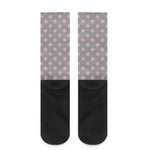 Grey And Pink Polka Dot Pattern Print Crew Socks