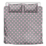 Grey And Pink Polka Dot Pattern Print Duvet Cover Bedding Set