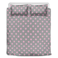 Grey And Pink Polka Dot Pattern Print Duvet Cover Bedding Set