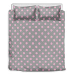 Grey And Pink Polka Dot Pattern Print Duvet Cover Bedding Set