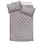 Grey And Pink Polka Dot Pattern Print Duvet Cover Bedding Set