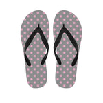 Grey And Pink Polka Dot Pattern Print Flip Flops