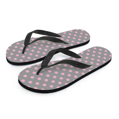 Grey And Pink Polka Dot Pattern Print Flip Flops
