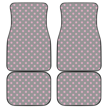 Grey And Pink Polka Dot Pattern Print Front and Back Car Floor Mats