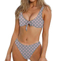 Grey And Pink Polka Dot Pattern Print Front Bow Tie Bikini