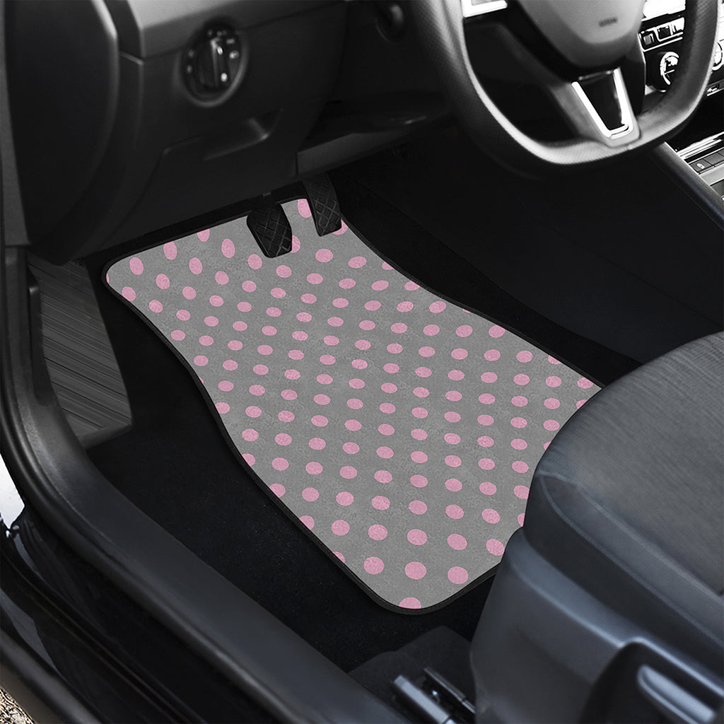 Grey And Pink Polka Dot Pattern Print Front Car Floor Mats