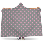 Grey And Pink Polka Dot Pattern Print Hooded Blanket