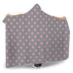 Grey And Pink Polka Dot Pattern Print Hooded Blanket