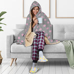 Grey And Pink Polka Dot Pattern Print Hooded Blanket