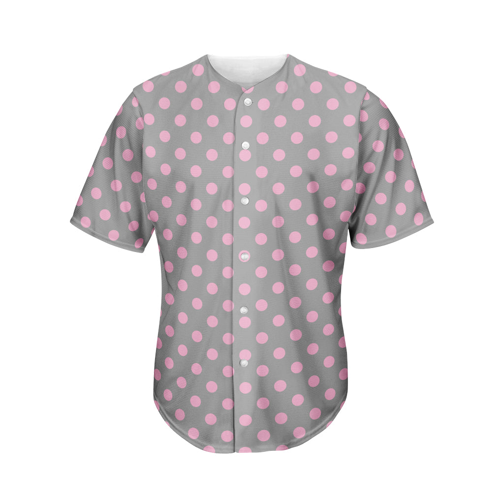 Grey And Pink Polka Dot Pattern Print Men's Baseball Jersey