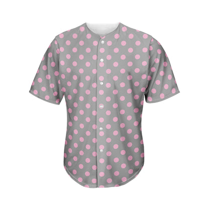 Grey And Pink Polka Dot Pattern Print Men's Baseball Jersey