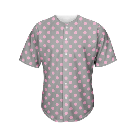 Grey And Pink Polka Dot Pattern Print Men's Baseball Jersey