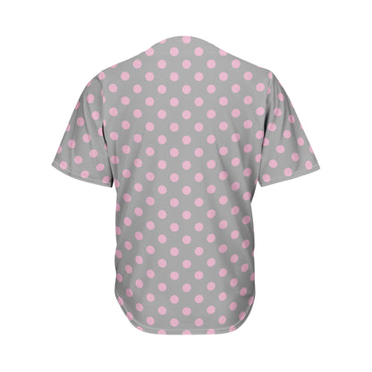 Grey And Pink Polka Dot Pattern Print Men's Baseball Jersey