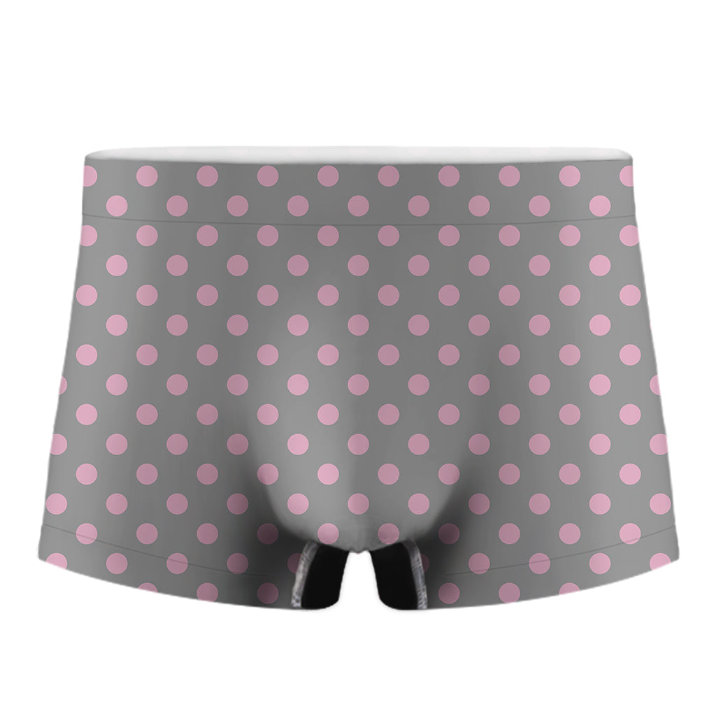 Grey And Pink Polka Dot Pattern Print Men's Boxer Briefs