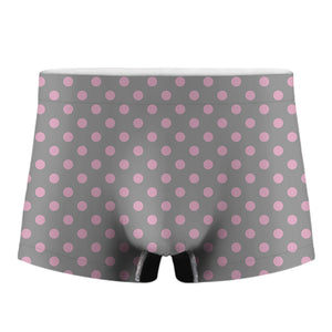 Grey And Pink Polka Dot Pattern Print Men's Boxer Briefs