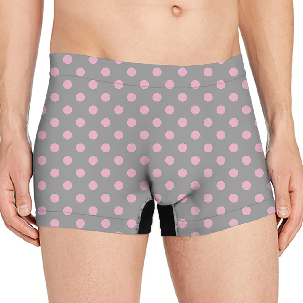 Grey And Pink Polka Dot Pattern Print Men's Boxer Briefs