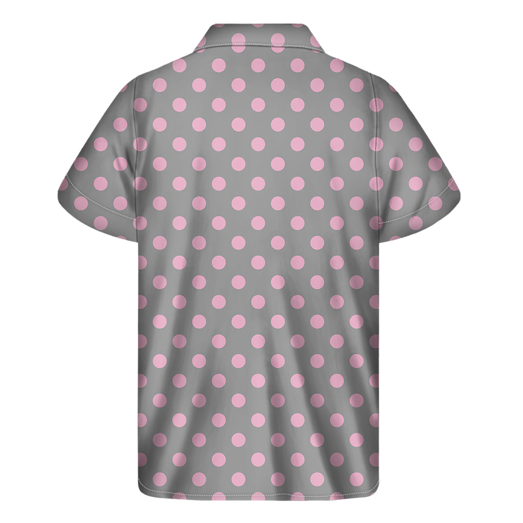 Grey And Pink Polka Dot Pattern Print Men's Short Sleeve Shirt