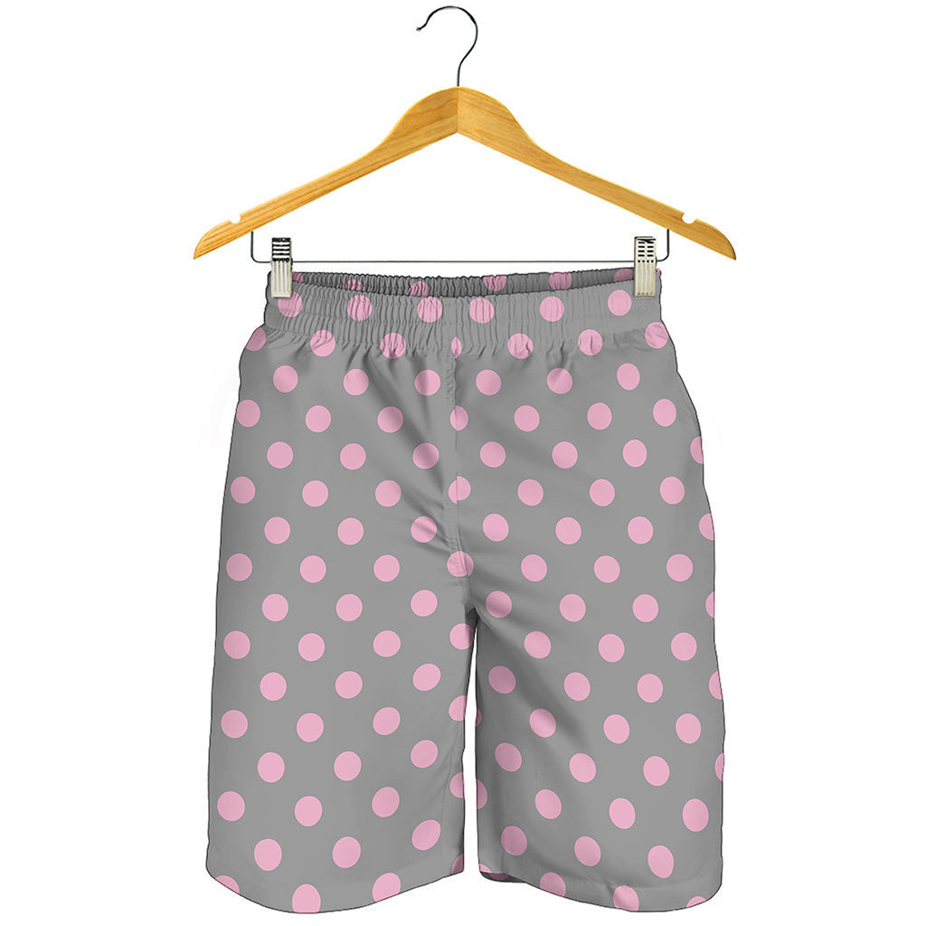 Grey And Pink Polka Dot Pattern Print Men's Shorts