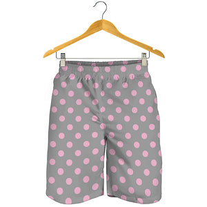 Grey And Pink Polka Dot Pattern Print Men's Shorts