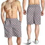 Grey And Pink Polka Dot Pattern Print Men's Shorts