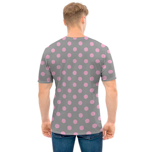 Grey And Pink Polka Dot Pattern Print Men's T-Shirt