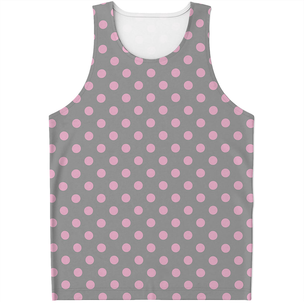 Grey And Pink Polka Dot Pattern Print Men's Tank Top