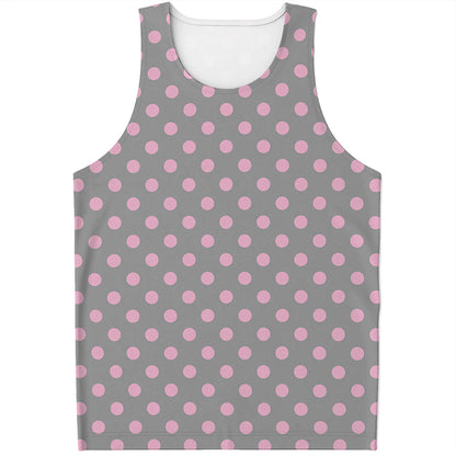 Grey And Pink Polka Dot Pattern Print Men's Tank Top