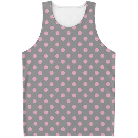 Grey And Pink Polka Dot Pattern Print Men's Tank Top