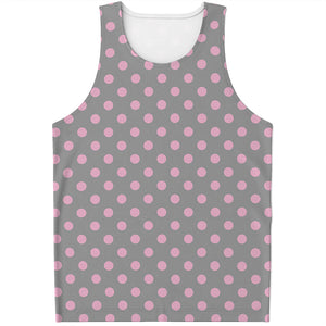 Grey And Pink Polka Dot Pattern Print Men's Tank Top