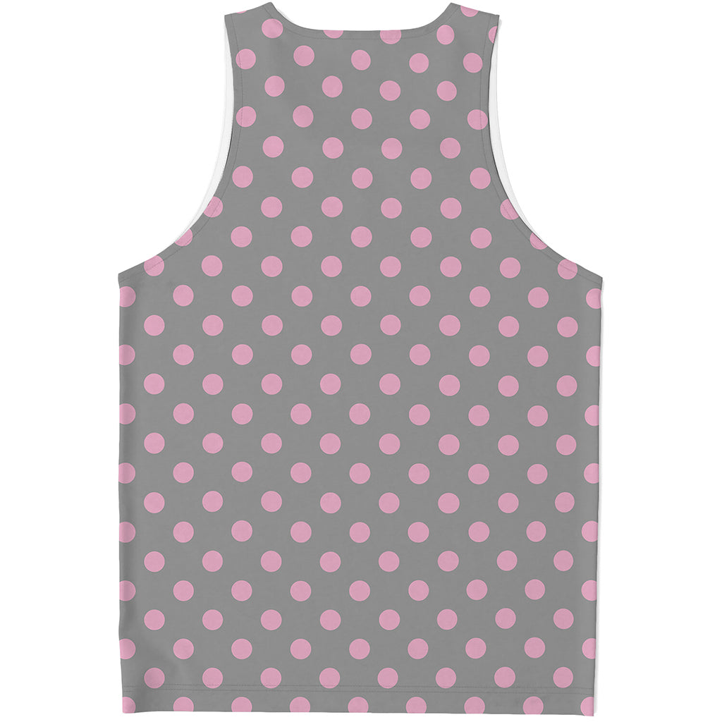Grey And Pink Polka Dot Pattern Print Men's Tank Top
