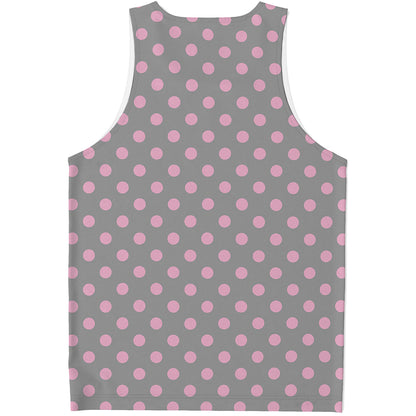 Grey And Pink Polka Dot Pattern Print Men's Tank Top