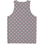 Grey And Pink Polka Dot Pattern Print Men's Tank Top