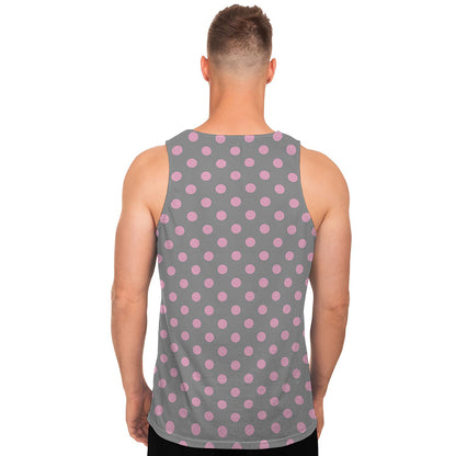 Grey And Pink Polka Dot Pattern Print Men's Tank Top