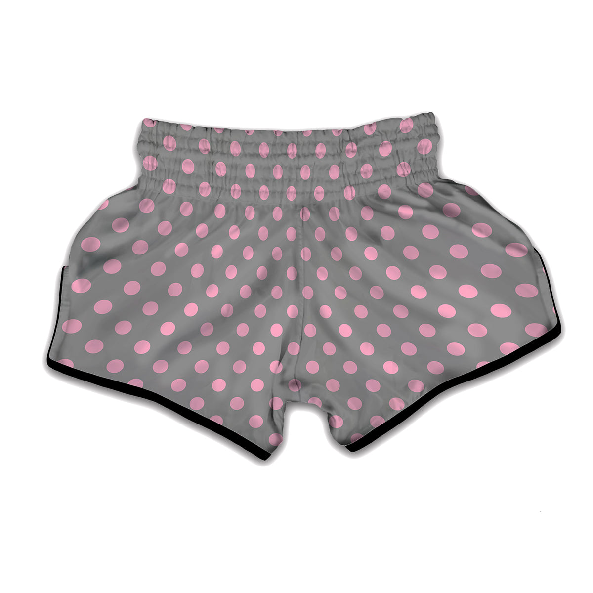 Grey And Pink Polka Dot Pattern Print Muay Thai Boxing Shorts