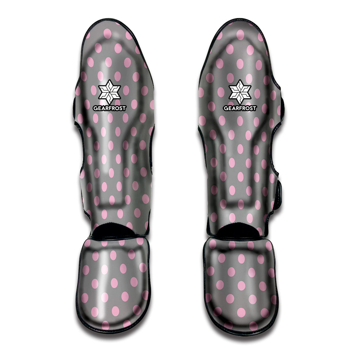 Grey And Pink Polka Dot Pattern Print Muay Thai Shin Guard