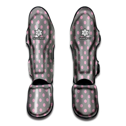 Grey And Pink Polka Dot Pattern Print Muay Thai Shin Guard