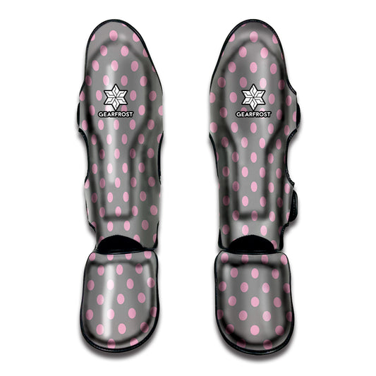 Grey And Pink Polka Dot Pattern Print Muay Thai Shin Guard