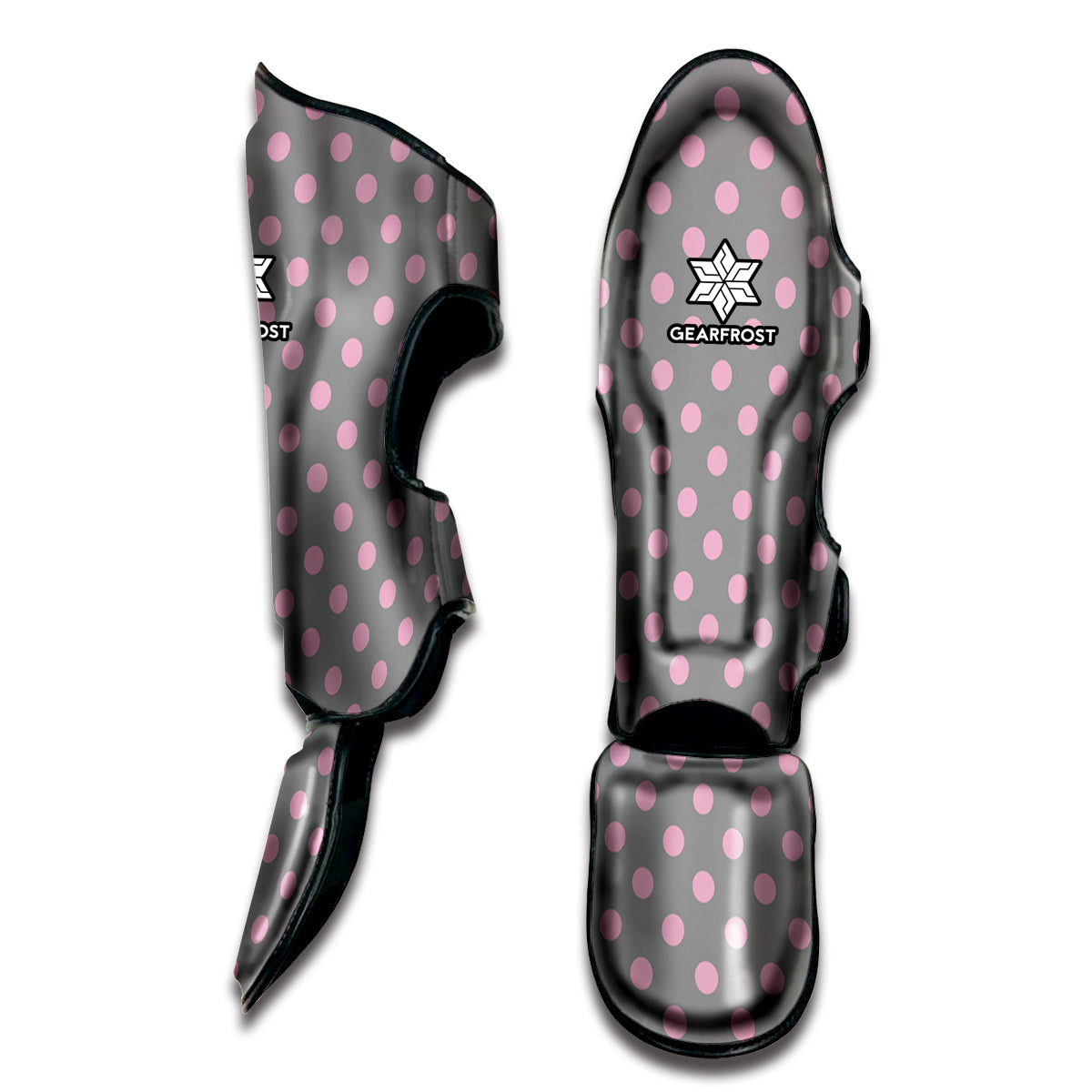Grey And Pink Polka Dot Pattern Print Muay Thai Shin Guard