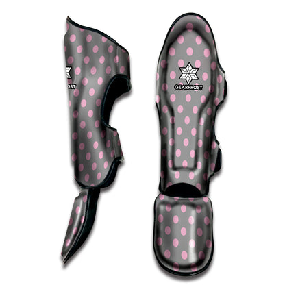 Grey And Pink Polka Dot Pattern Print Muay Thai Shin Guard