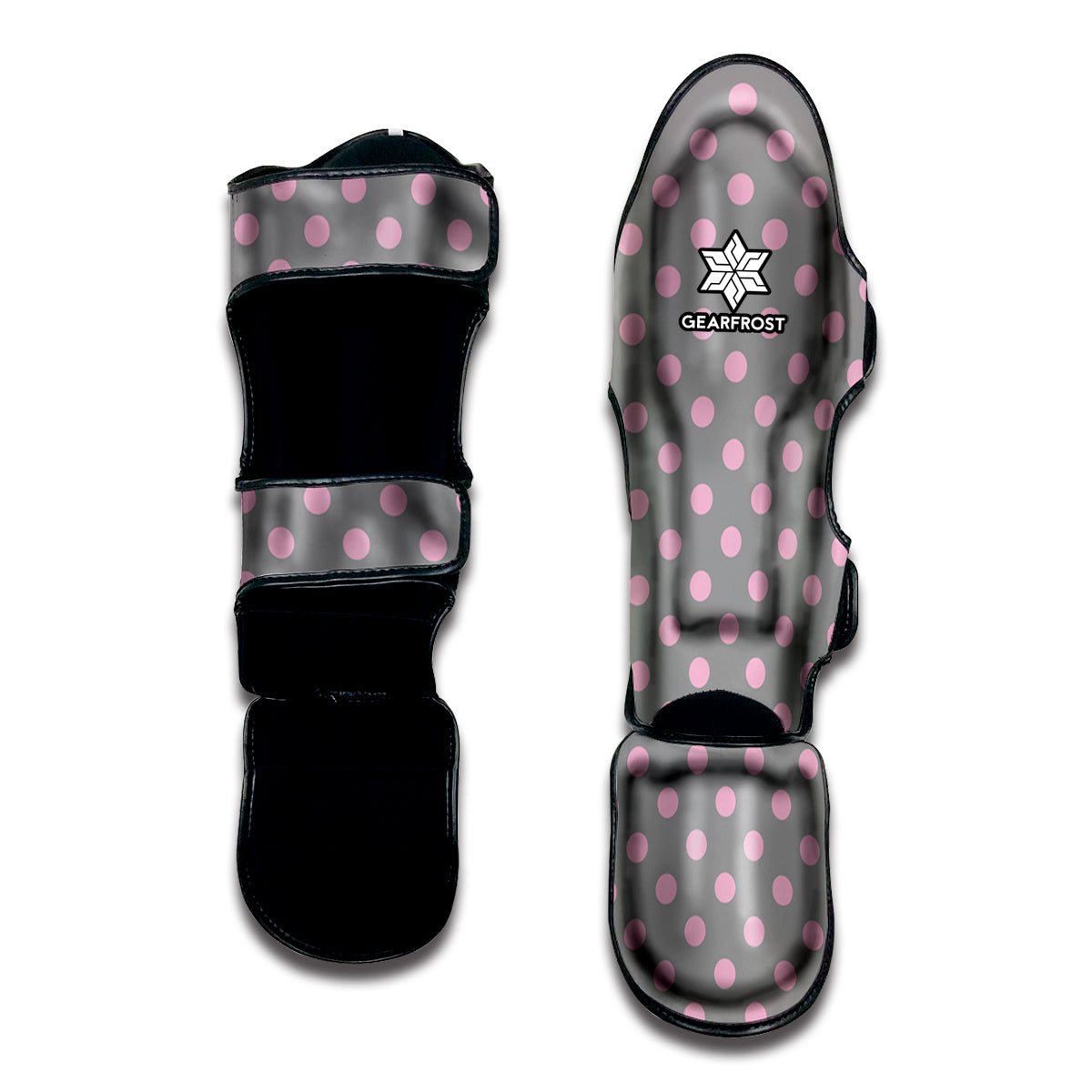 Grey And Pink Polka Dot Pattern Print Muay Thai Shin Guard