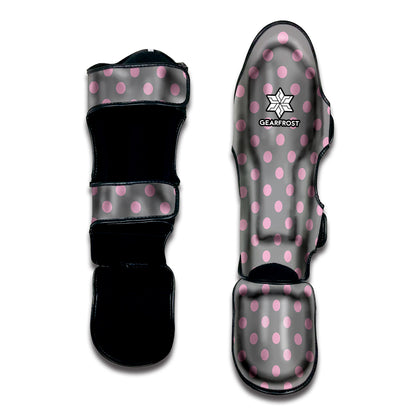 Grey And Pink Polka Dot Pattern Print Muay Thai Shin Guard