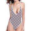 Grey And Pink Polka Dot Pattern Print One Piece High Cut Swimsuit