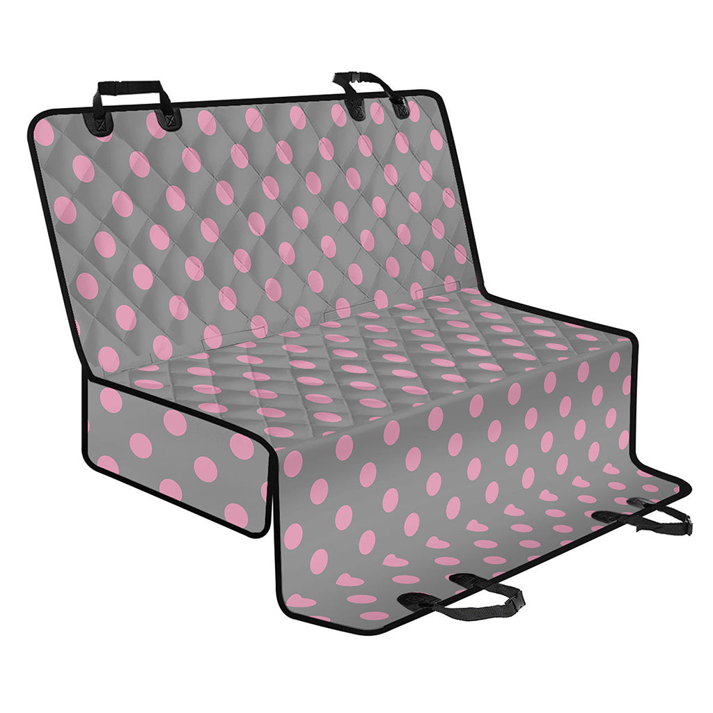 Grey And Pink Polka Dot Pattern Print Pet Car Back Seat Cover