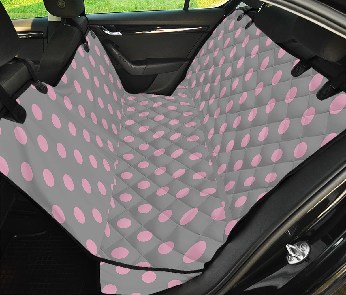 Grey And Pink Polka Dot Pattern Print Pet Car Back Seat Cover