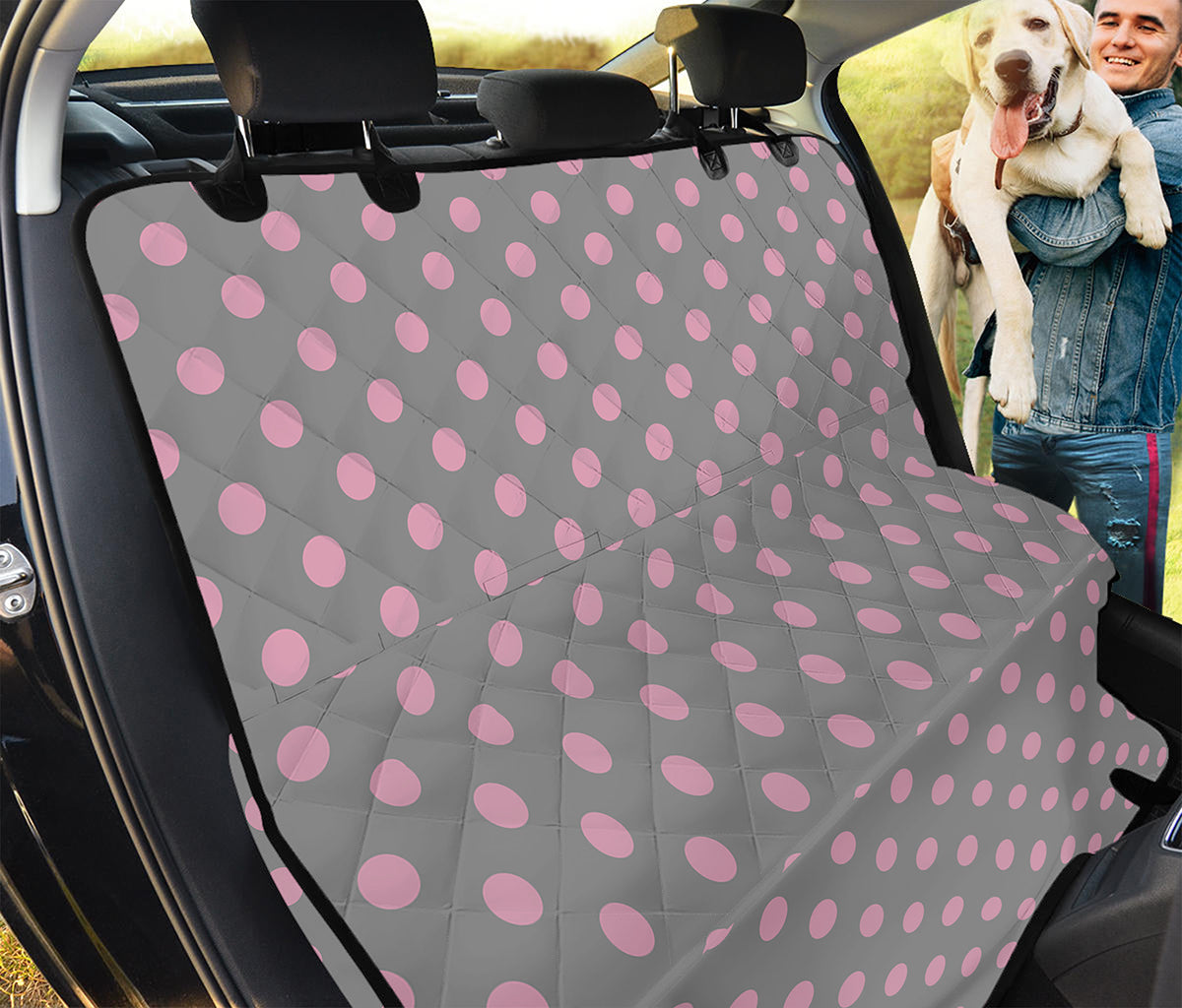 Grey And Pink Polka Dot Pattern Print Pet Car Back Seat Cover