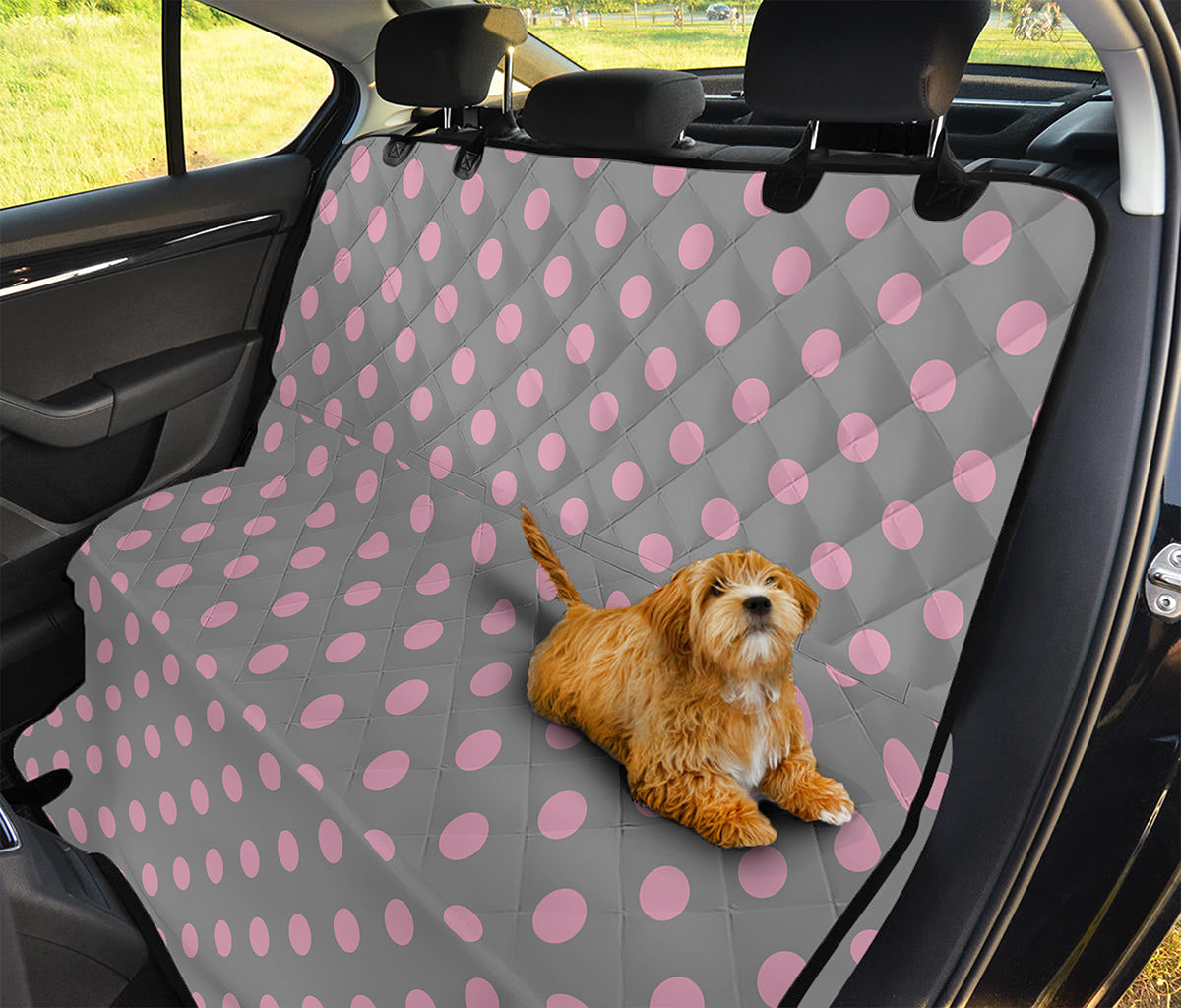 Grey And Pink Polka Dot Pattern Print Pet Car Back Seat Cover