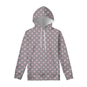 Grey And Pink Polka Dot Pattern Print Pullover Hoodie