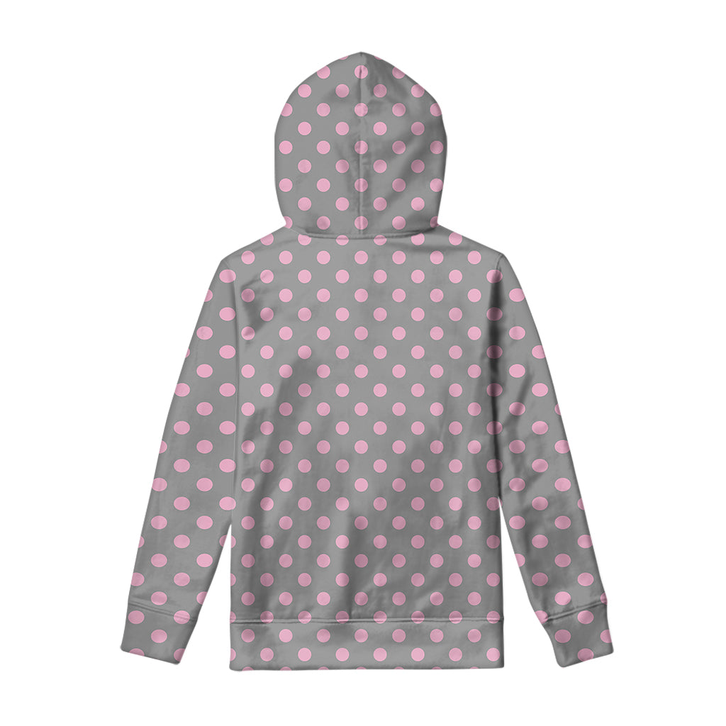 Grey And Pink Polka Dot Pattern Print Pullover Hoodie